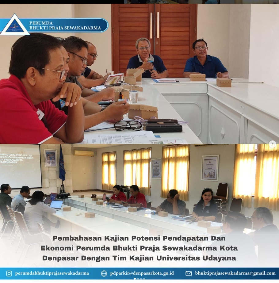 Jumat, 28 April 2023 Pembahasan Kajian Potensi Pendapatan Dan Ekonomi Perumda Bhukti Praja Sewakadarma Kota Denpasar Dengan Tim Kajian Universitas Udayana