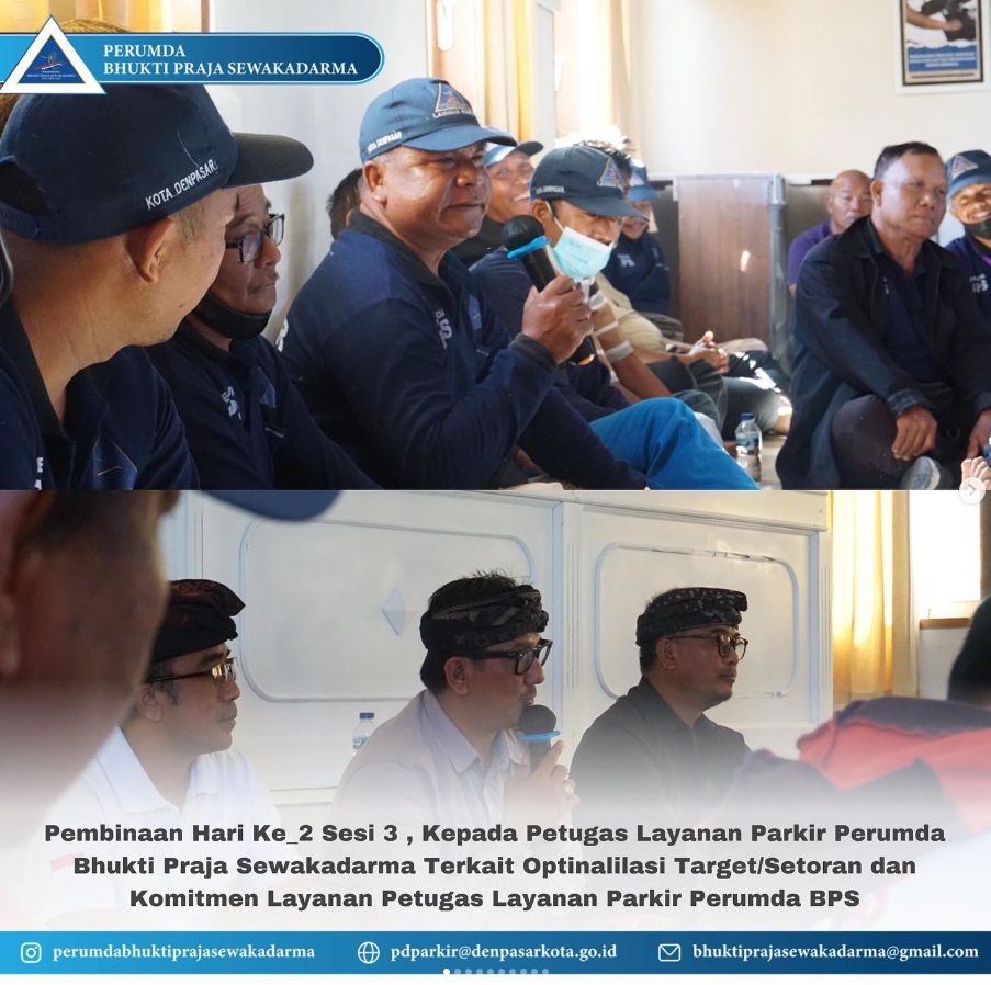 Kamis, 20 Juli 2023 - Pembinaan Hari Ke_2 Sesi 3 , Kepada Petugas Layanan Parkir Perumda Bhukti Praja Sewakadarma Terkait Optinalilasi Target/Setoran dan Komitmen Layanan Petugas Layanan Parkir Perumda BPS