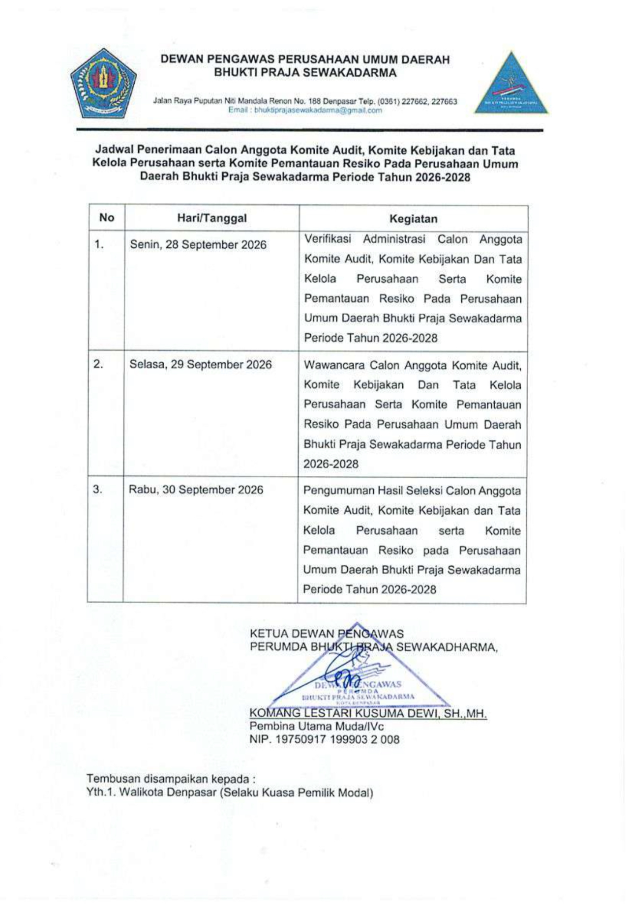 Jadwal Penerima Komite
